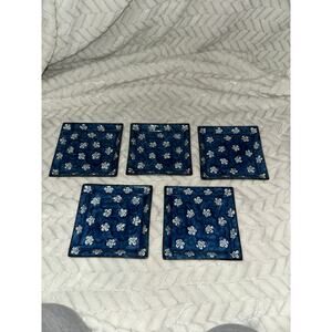 Arita Ware Gen-emon Kiln Blue White Plum Blossom Square Plates Set of 5